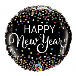 Black Happy New Year Round Foil Balloon - Inflated