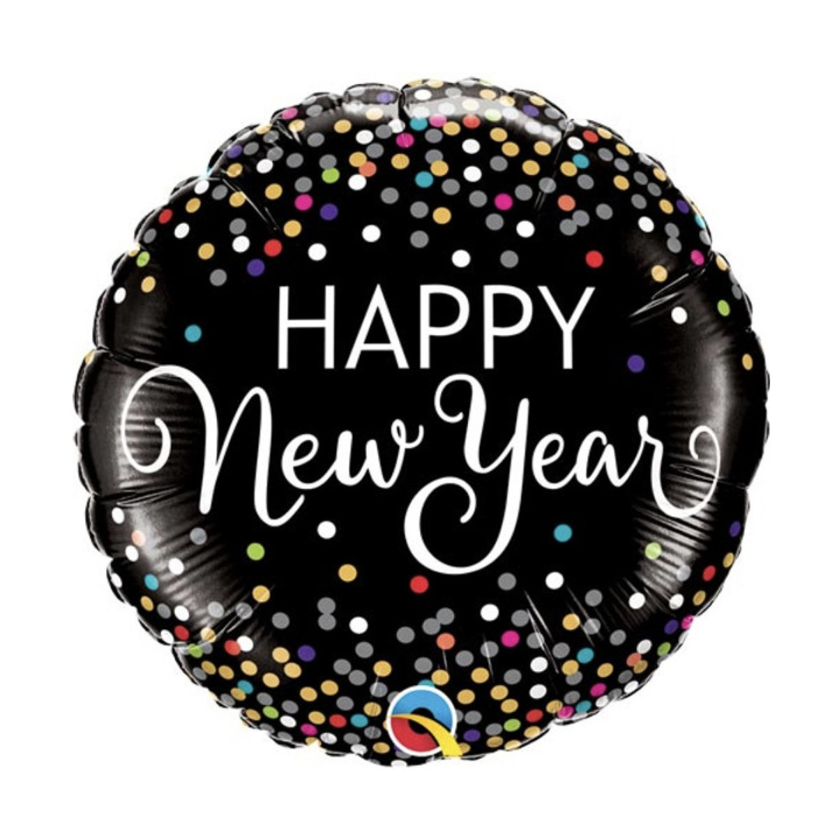 Black Happy New Year Round Foil Balloon - Inflated Black Happy New Year Round Foil Balloon - Inflated