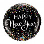 Black Happy New Year Round Foil Balloon - Inflated Black Happy New Year Round Foil Balloon - Inflated