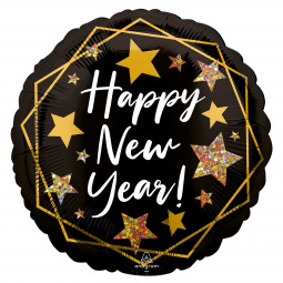 Happy New Year Round Foil Balloon - Inflated