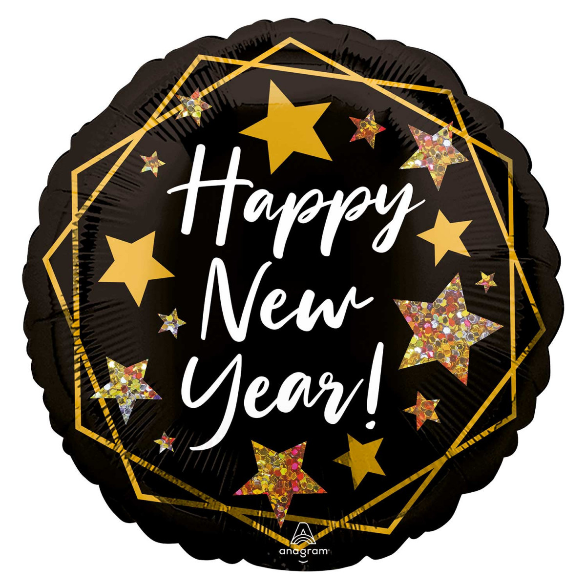 Happy New Year Round Foil Balloon - Inflated
