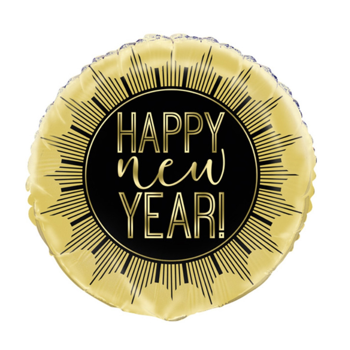 Black and Gold Happy New Year Round Foil Balloon - Inflated Black and Gold Happy New Year Round Foil Balloon - Inflated