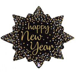 Happy New Year Star Supershape Foil Balloon - Inflated