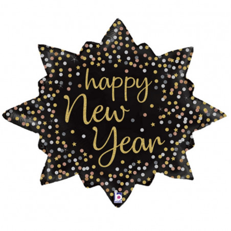 Happy New Year Star Supershape Foil Balloon - Inflated