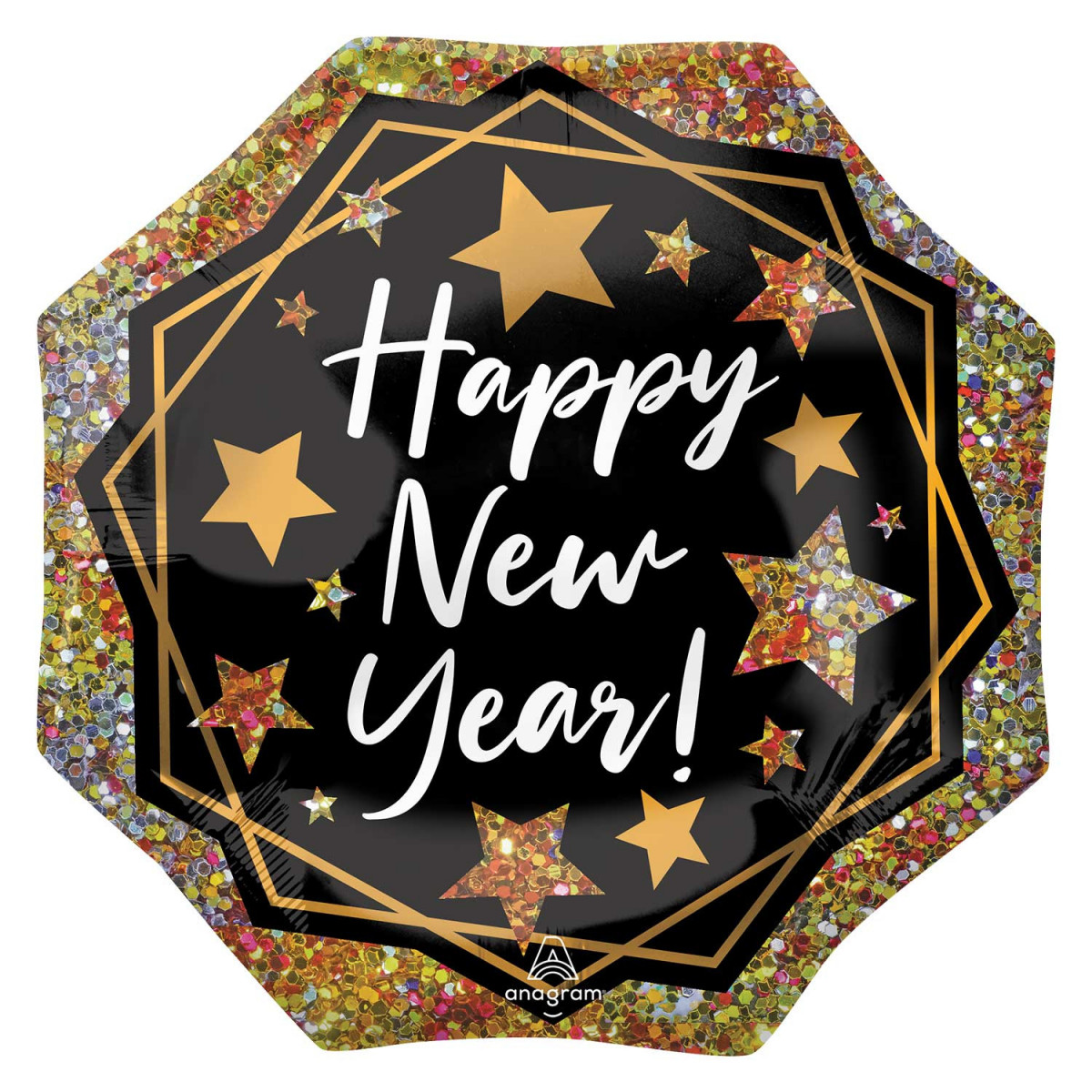 Happy New Year Supershape Foil Balloon - Inflated
