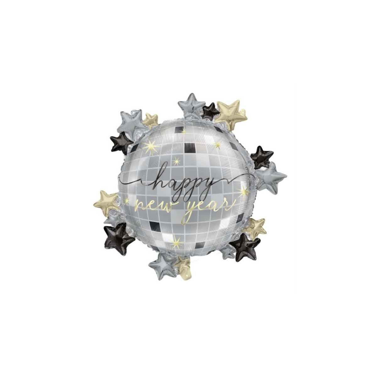 Happy New Year Disco Ball Supershape Foil Balloon - Inflated