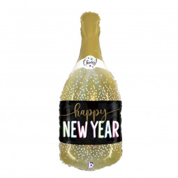 Happy New Year Champagne Supershape Foil Balloon - Inflated