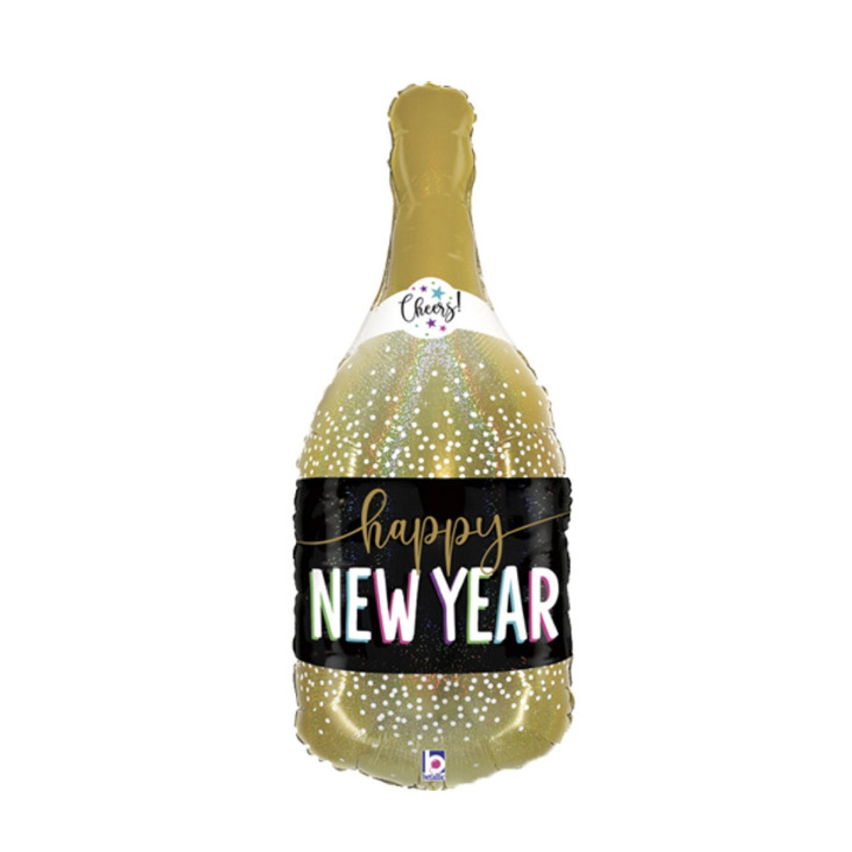 Happy New Year Champagne Supershape Foil Balloon - Inflated