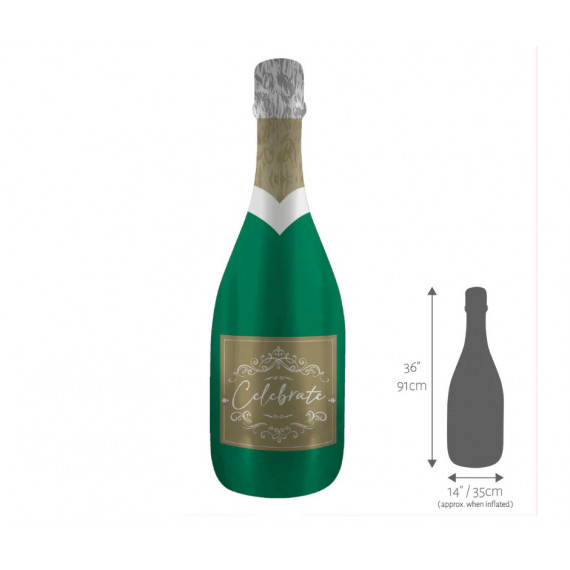 Champagne Bottle Supershape Foil Balloon - Inflated Champagne Bottle Supershape Foil Balloon - Inflated
