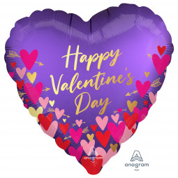 Happy Valentines Day Purple Heart Foil Balloon - Inflated