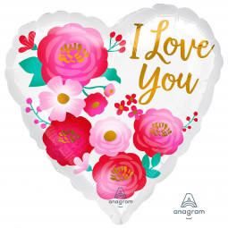I Love You Flowers Heart Foil Balloon - Inflated