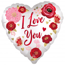 I Love You Roses Heart Foil Balloon - Inflated
