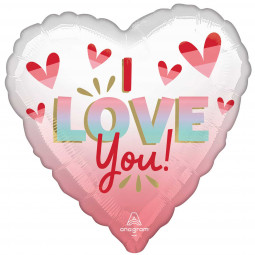 I Love You Pink Heart Foil Balloon - Inflated
