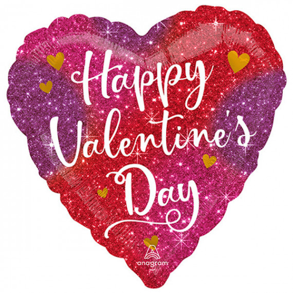 Happy Valentines Day Sparkles Heart Foil Balloon - Inflated