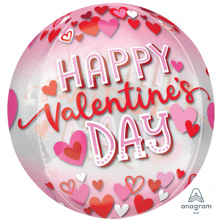 Happy Valentines Day Pink Orbz Balloon - Inflated