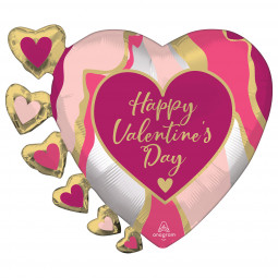 Happy Valentines Day Heart Supershape Foil Balloon - Inflated