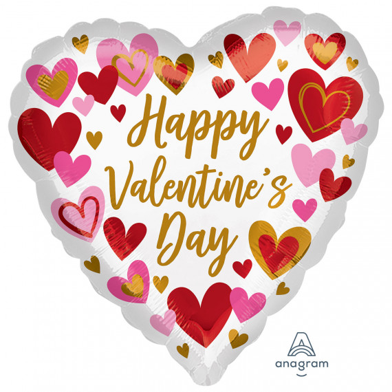 Happy Valentines Day Satin Heart Supershape Foil Balloon - Inflated Happy Valentines Day Satin Heart Supershape Foil Balloon - Inflated