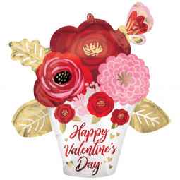 Happy Valentines Day Bunch of Flowers Supershape Foil Balloon - Inflated