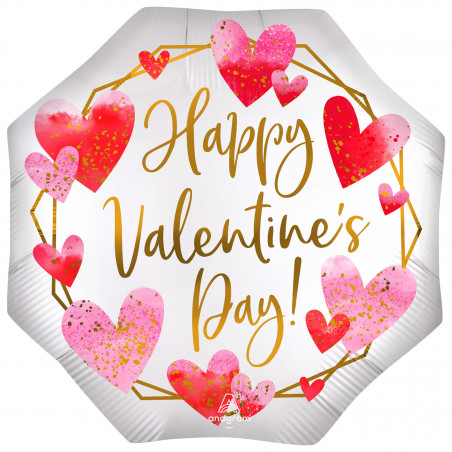 Happy Valentines Day Satin Supershape Foil Balloon - Inflated