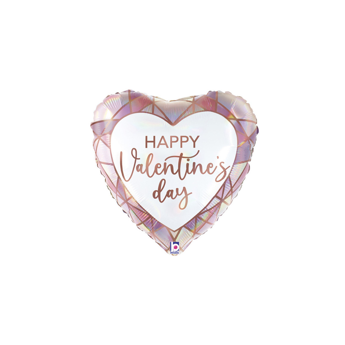 Happy Valentines Day Rose Gold Heart Foil Balloon - Inflated