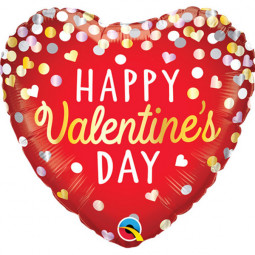 Happy Valentines Day Red Heart Foil Balloon - Inflated