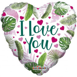 I Love You Leaves Heart Foil Balloon - Inflated