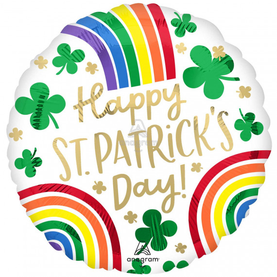 Rainbow St Patricks Day Round Foil Balloon - Inflated Rainbow St Patricks Day Round Foil Balloon - Inflated
