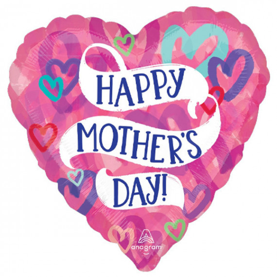 Happy Mothers Day Heart Foil Balloon - Inflated