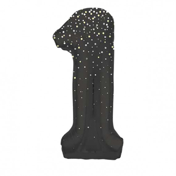 Black Glitz Giant Number Supershape Foil Balloons - Numbers 0 - 9 - Inflated