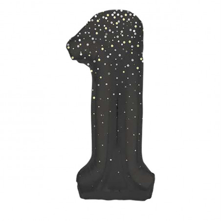 Black Glitz Giant Number Supershape Foil Balloons - Numbers 0 - 9 - Inflated