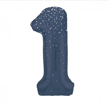 Blue Glitz Giant Number Supershape Foil Balloons - Numbers 0 - 9 - Inflated