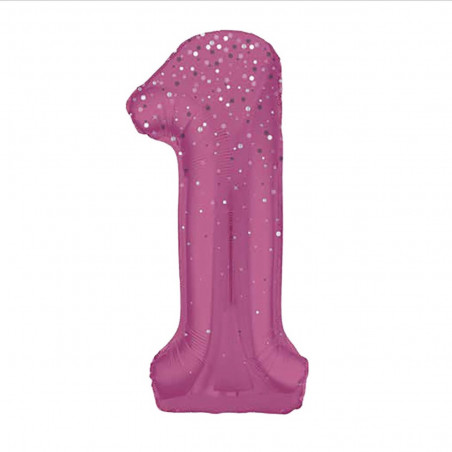 Pink Glitz Giant Number Supershape Foil Balloons - Numbers 0 - 9 - Inflated