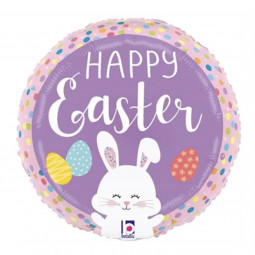 Purple Happy Easter Round Foil Balloon - Inflated