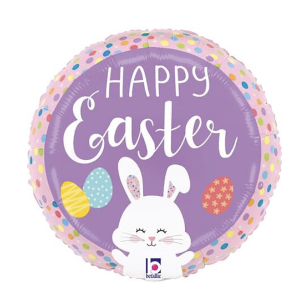Purple Happy Easter Round Foil Balloon - Inflated Purple Happy Easter Round Foil Balloon - Inflated