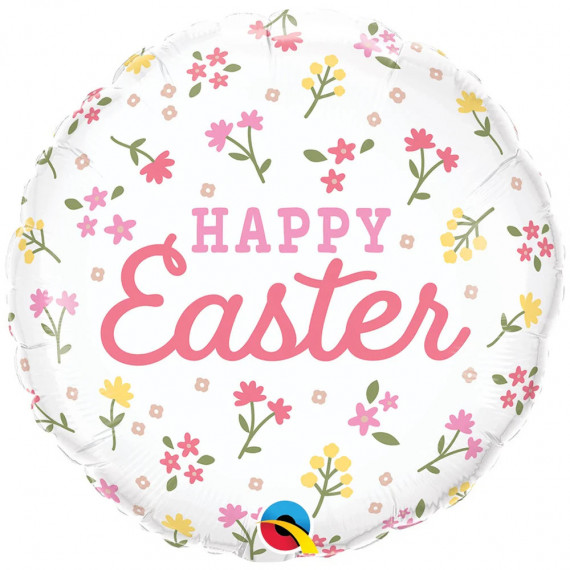 Floral Happy Easter Round Foil Balloon - Inflated Floral Happy Easter Round Foil Balloon - Inflated