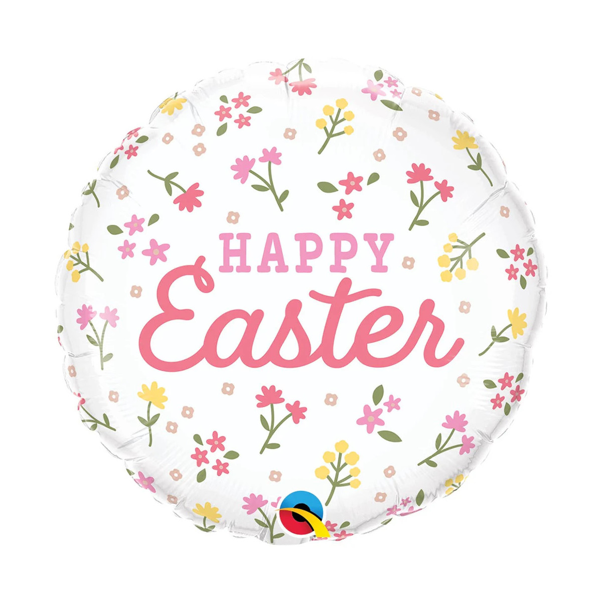 Floral Happy Easter Round Foil Balloon - Inflated Floral Happy Easter Round Foil Balloon - Inflated