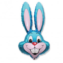 Blue Bunny Head Supershape Foil Balloon - Inflated