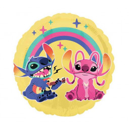 Stitch and Angel Round Foil Balloon - Inflated