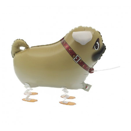 Pug Walking Pet Foil Balloon - Inflated