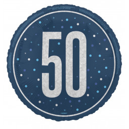 Blue 50th Birthday Round Foil Balloon - Inflated