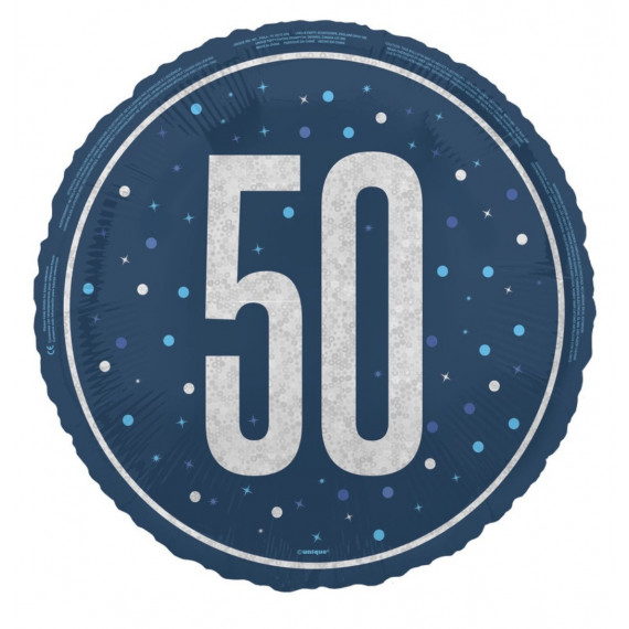 Blue 50th Birthday Round Foil Balloon - Inflated
