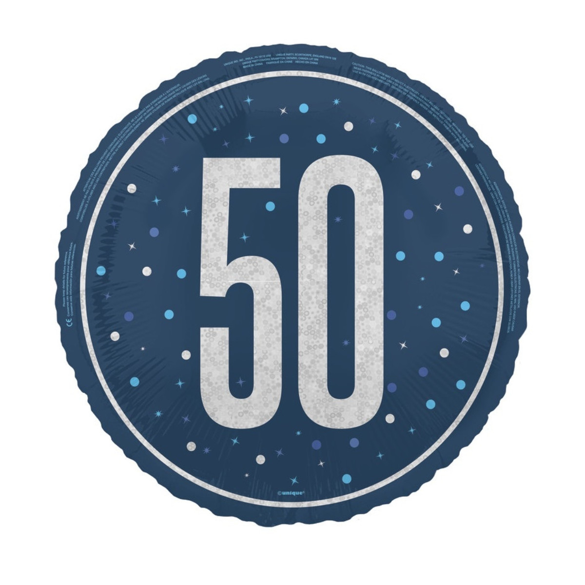 Blue 50th Birthday Round Foil Balloon - Inflated