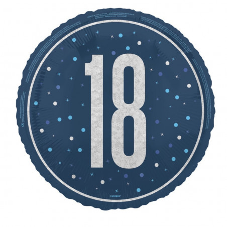 Blue 18th Birthday Round Foil Balloon - Inflated