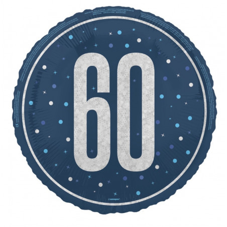 Blue 60th Birthday Round Foil Balloon - Inflated