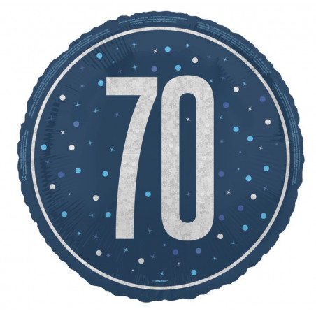 Blue 70th Birthday Round Foil Balloon - Inflated