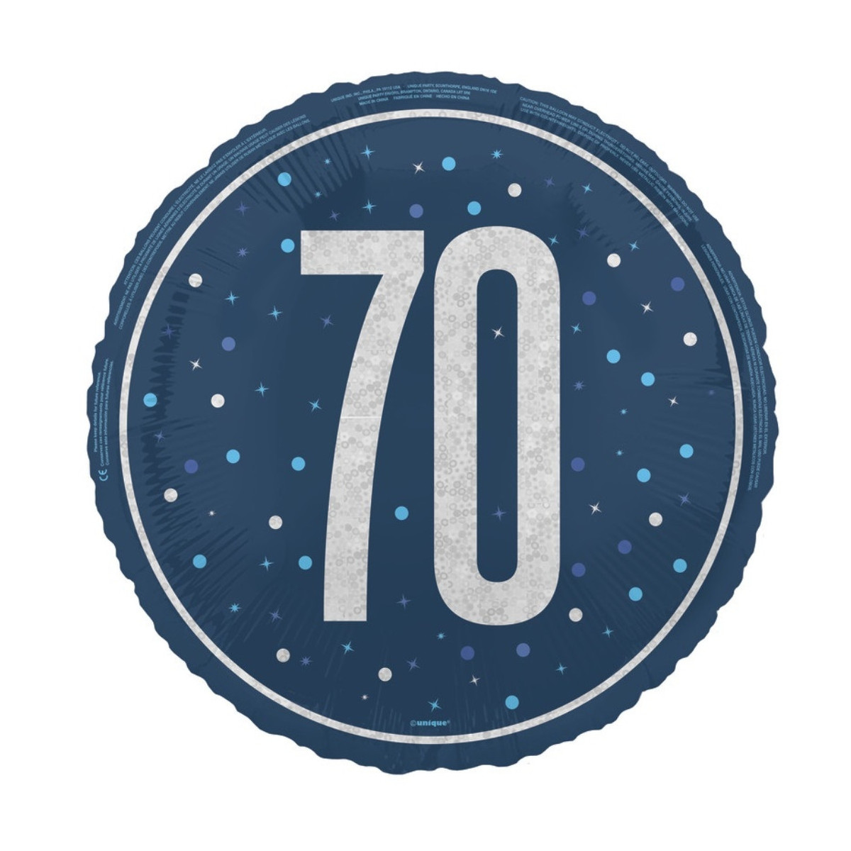 Blue 70th Birthday Round Foil Balloon - Inflated