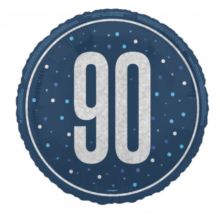Blue 90th Birthday Round Foil Balloon - Inflated