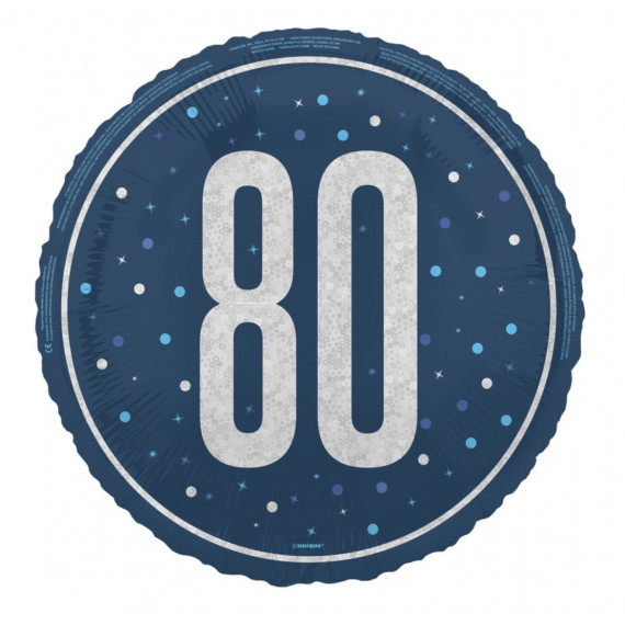 Blue 80th Birthday Round Foil Balloon - Inflated