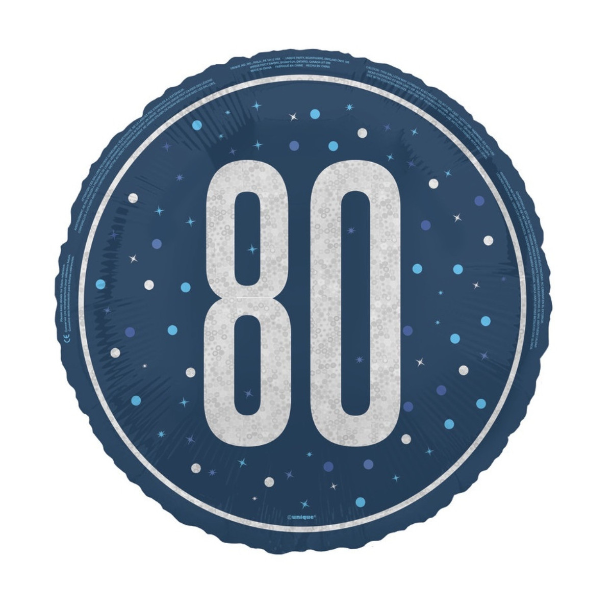 Blue 80th Birthday Round Foil Balloon - Inflated