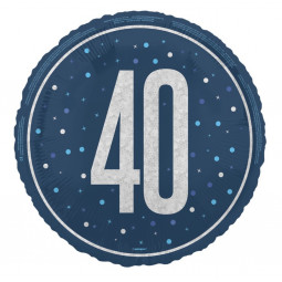 Blue 40th Birthday Round Foil Balloon - Inflated